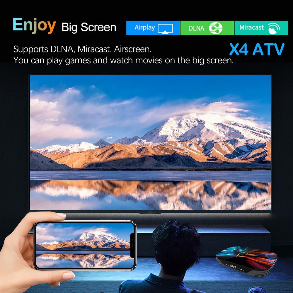 X4 ATV androidtv 11.0 Смарт ТВ-бокс Amlogic S905X4 Поддержка 4K 60fps AV1 Двухдиапазонный Wi-Fi ТВ-приставка