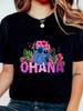 2026 New Cartoon    Stitch Ohana Fun Graphic Print High Quality Fashion Womens Loose Plus Size Short Sleeve