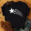 Maycaur Woman Star Moon Print Harajuku Летние футболки Повседневная футболка с круглым вырезом и коротким рукавом Женская черная футболка Прямая поставка