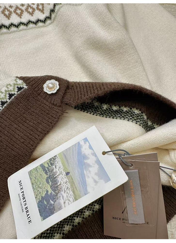 2025 Winter Merino Wool Fair Isle Knit Cardigan Sweater for Women
