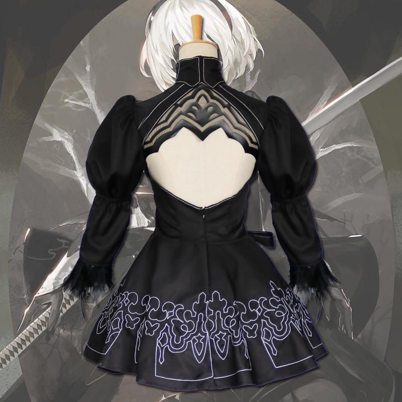 Сексуальный костюм для косплея Nier Automata Yorha 2B, аниме, женский наряд, маскировочный костюм, нарядный костюм на Хэллоуин, карнавал, вечерние девушки, черное платье + парик, комплект костюмов