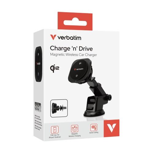 Verbatim 31861 Charge 'n' Drive Qi2 Magnetic Wireless Car Charger, Black