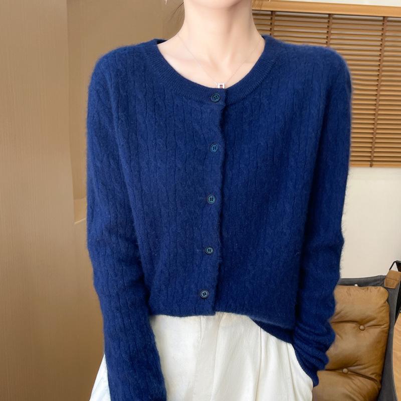 Осенний женский трикотаж с круглым вырезом, перекрученный кардиган, свитер, куртка