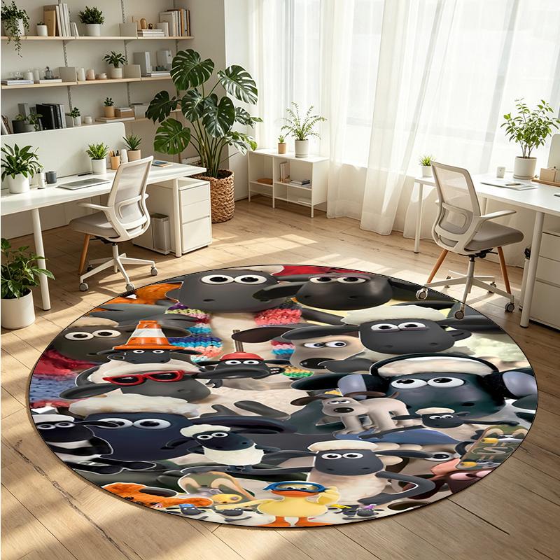 Sheep Printed Round Crystal Velvet Rug Soft Non Slip Floor Carpet For Bedroom Holiday Gift