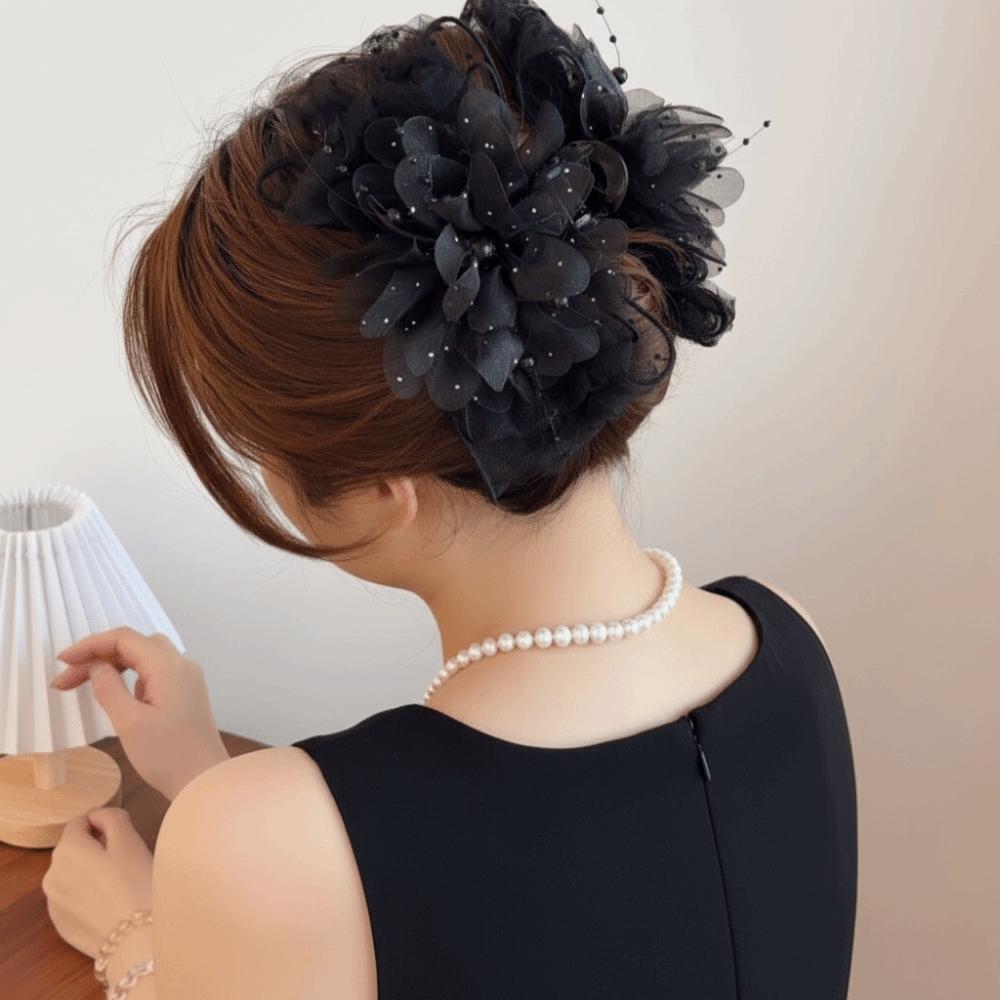 Fashion Sweet Rose Flower Hair Claw Elegant Large Size Beaded Tassel Jaw Clips Shark Clip Volumizing Hair Accessories Daily
