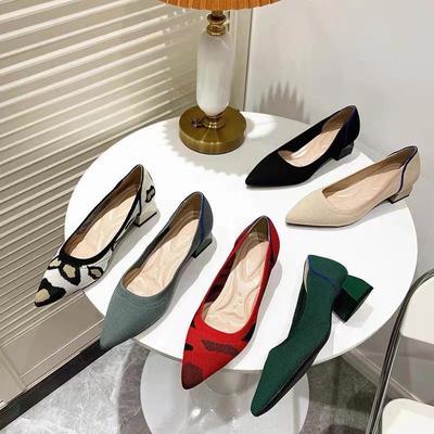 Женские вязаные туфли Princess 2023 с острым носком и средним каблуком