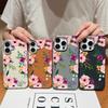 Luxury Floral Print Matte TPU Leather Texture Phone Case For iPhone 16 Pro Max 15 Plus 14 Pro 13 12 11 Slim Soft Shockproof Bumper Cover