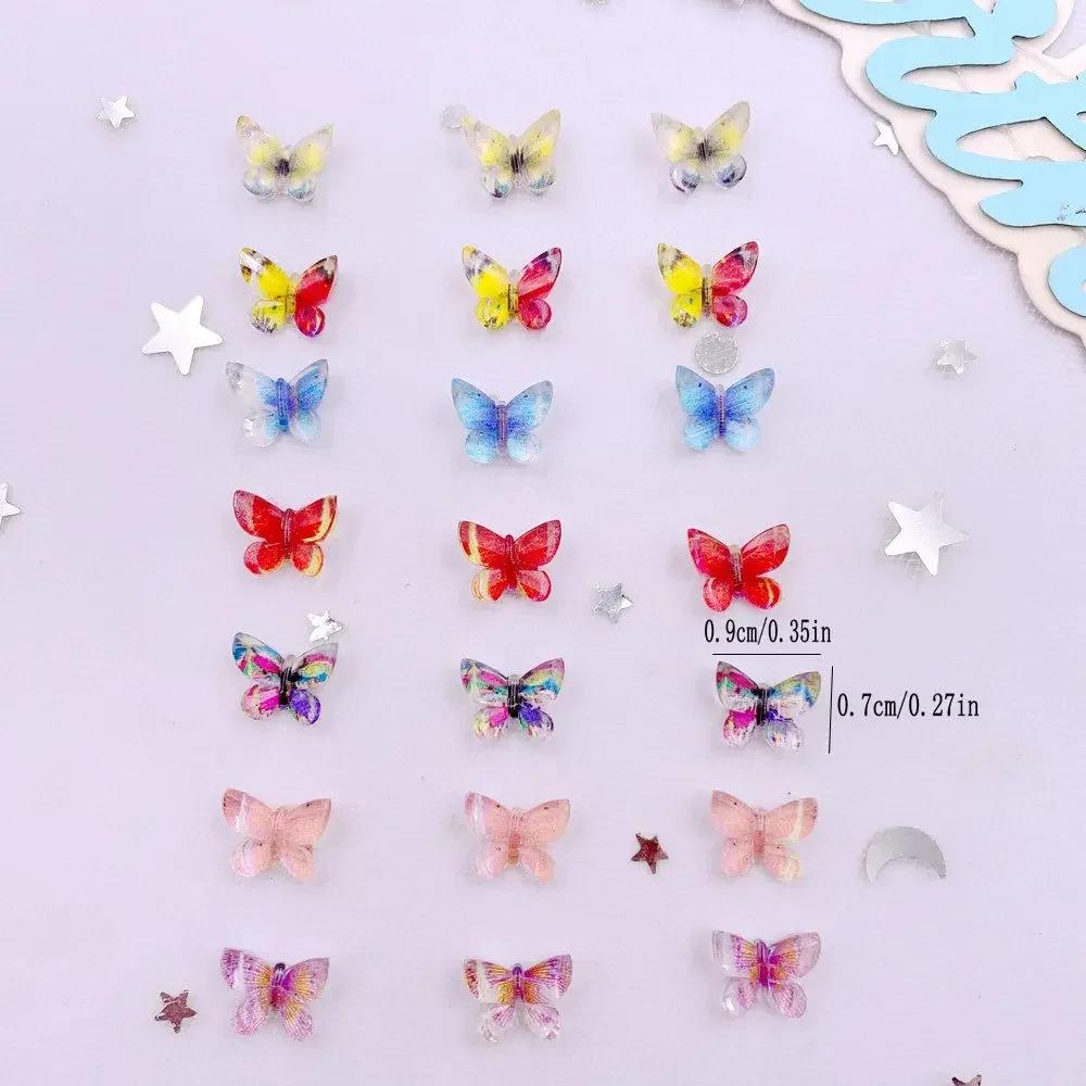 50PCS Resin Glitter Mini Colorful Ice Crystal Printed Butterfly Nail Art Flat Back Rhinestones Scrapbooks DIY Crafts Accessories