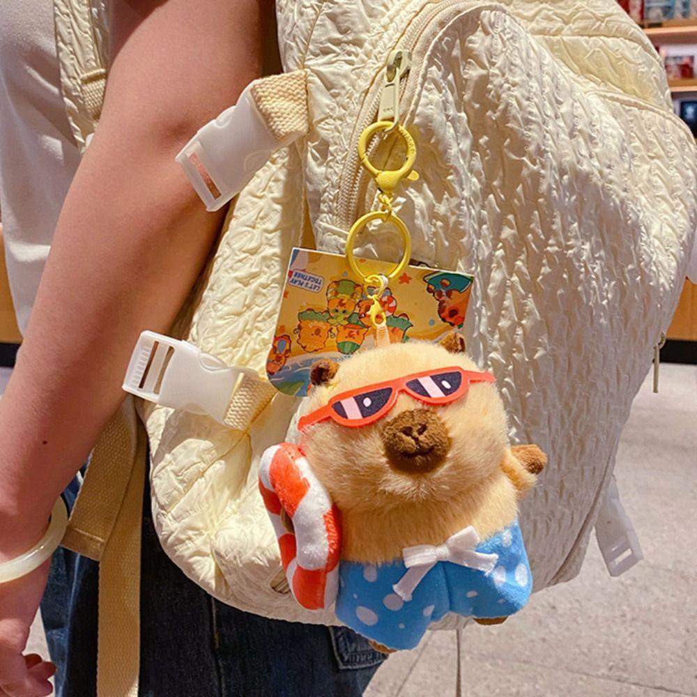 Cartoon Capybara Dolls Pendant Island Style Car Keyring Funny Plush Capybara Keychain  Gifts