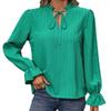 Fashion Long Sleeve Ruffles Stand Collar Solid Color Pullover Women Shirt Blouse