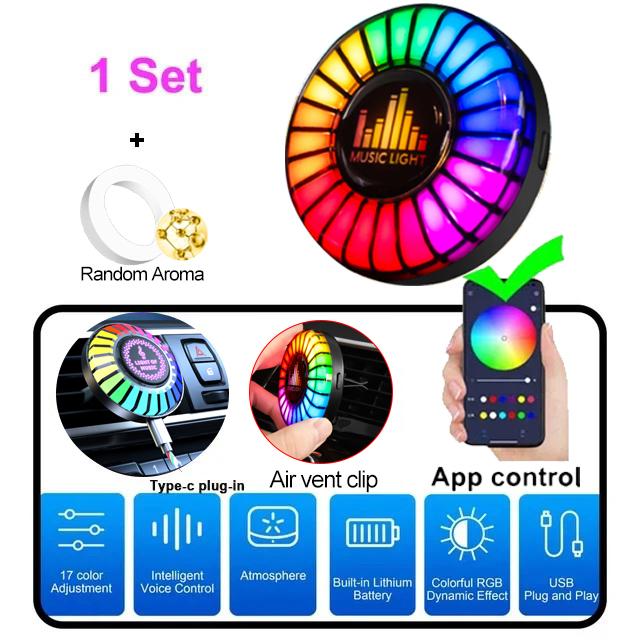 Умный автомобильный освежитель воздуха RGB LED - управление через приложение Music Sync 256 цветов Натуральный ароматический диффузор с функцией автоматического выключения