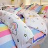 Kawaii Rainbow Stripe Duvet Cover Twin Queen Cartoon Bedding Set For Girl Teen Reversible Star Comforter Cover With 2 Pillowcase