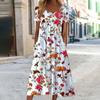 Loose and Comfortable Short Sleeved Printed Dress for Women's Bohemian Long Skirt