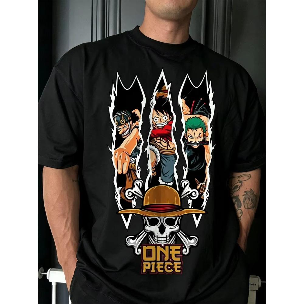 Summer New Anime One Piece Pattern Graphic T-shirt Men Women Hip Hop Oversized T-shirt Print Crew Neck Lightweight Casual T Shirt