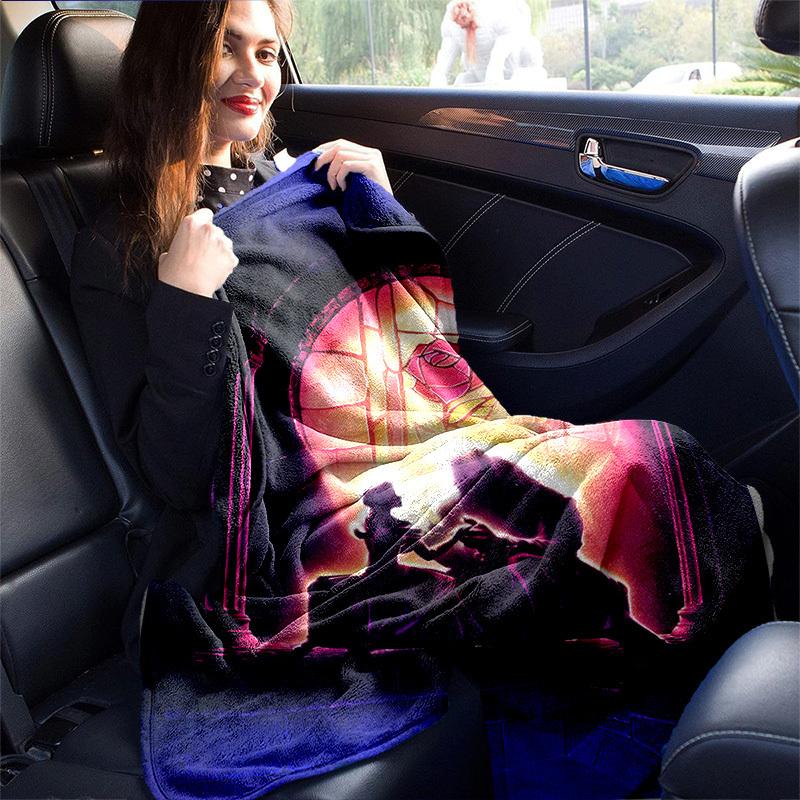 1pc. Beauty and the Beast Stained Glass Design Blanket, Home Decor, Office Throw, Outdoor Picnic Blanket, Gift for Fans