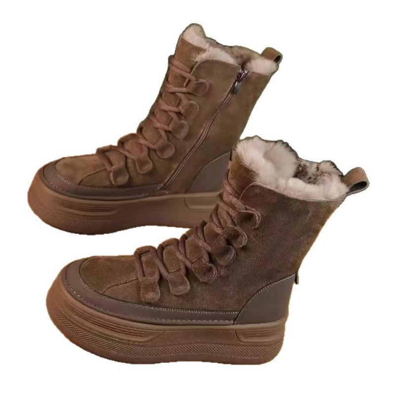 Thick-soled Heightening Medium Tube Snow Boots Women's Winter New Retro Velvet Thickened Warm Short Boots Non-slip Cotton Shoes