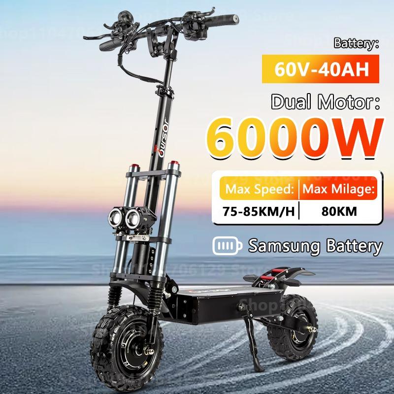 TOURSOR E5B Adult Electric Scooter 6000W Dual Motor 60V 40AH Off-road Tires Electric Scooter for City and Off-road Adventures