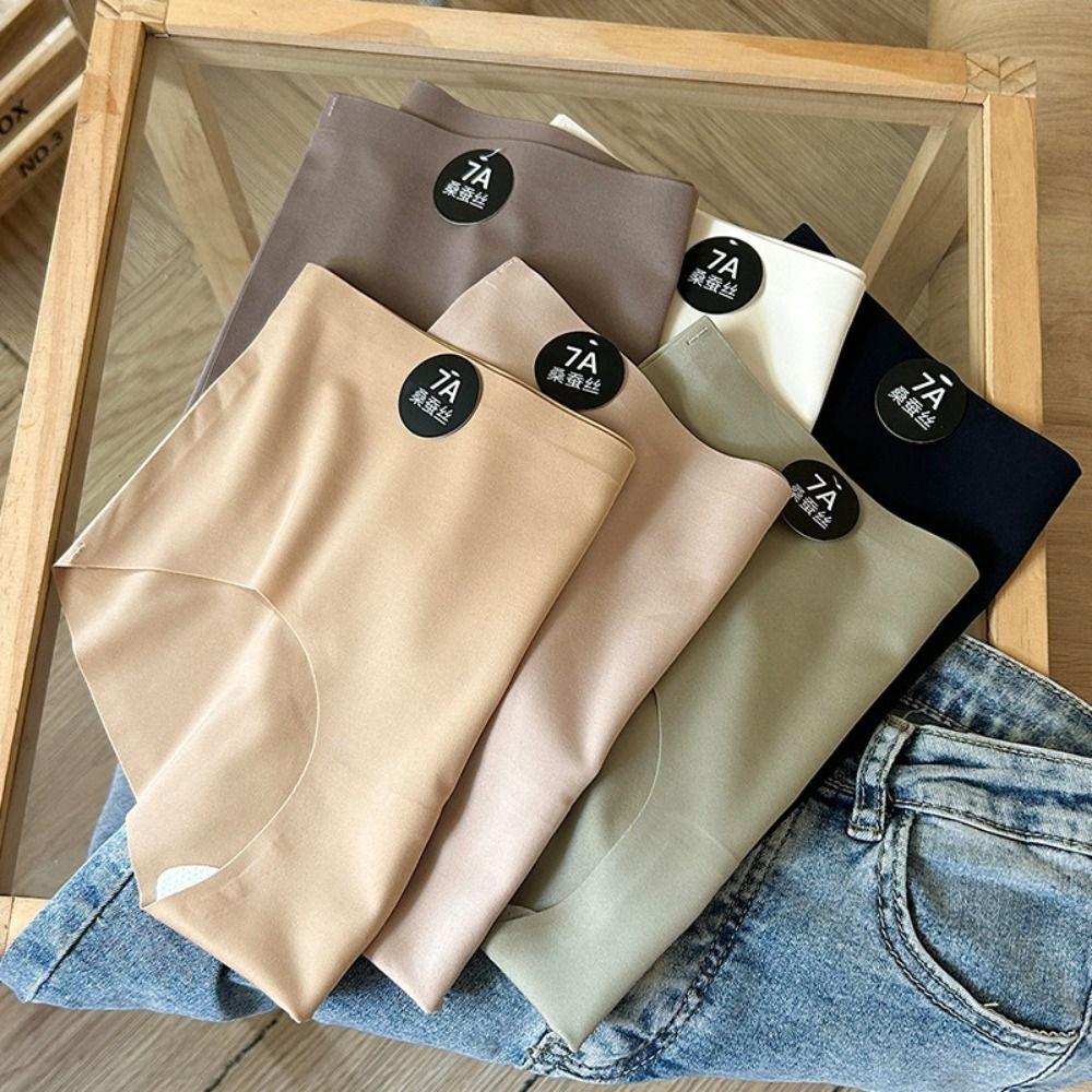 5Pcs Traceless Ice Silk Panties Mid Waist Underwear for Women Simple Seamless Briefs  Girl
