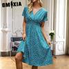 Women's Fashion Summer Spring Floral Print Short Sleeve V-Neck High Waist Casual Dresses