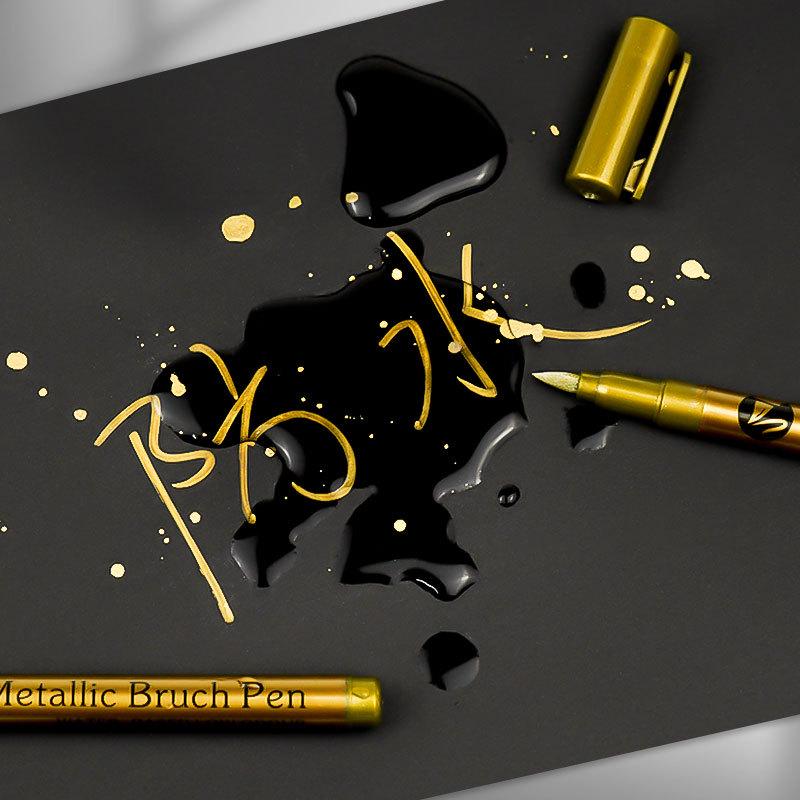 High-Gloss Metallic Gold & Silver Waterproof Paint Markers - Perfect for Signature & Greeting Card Art.
