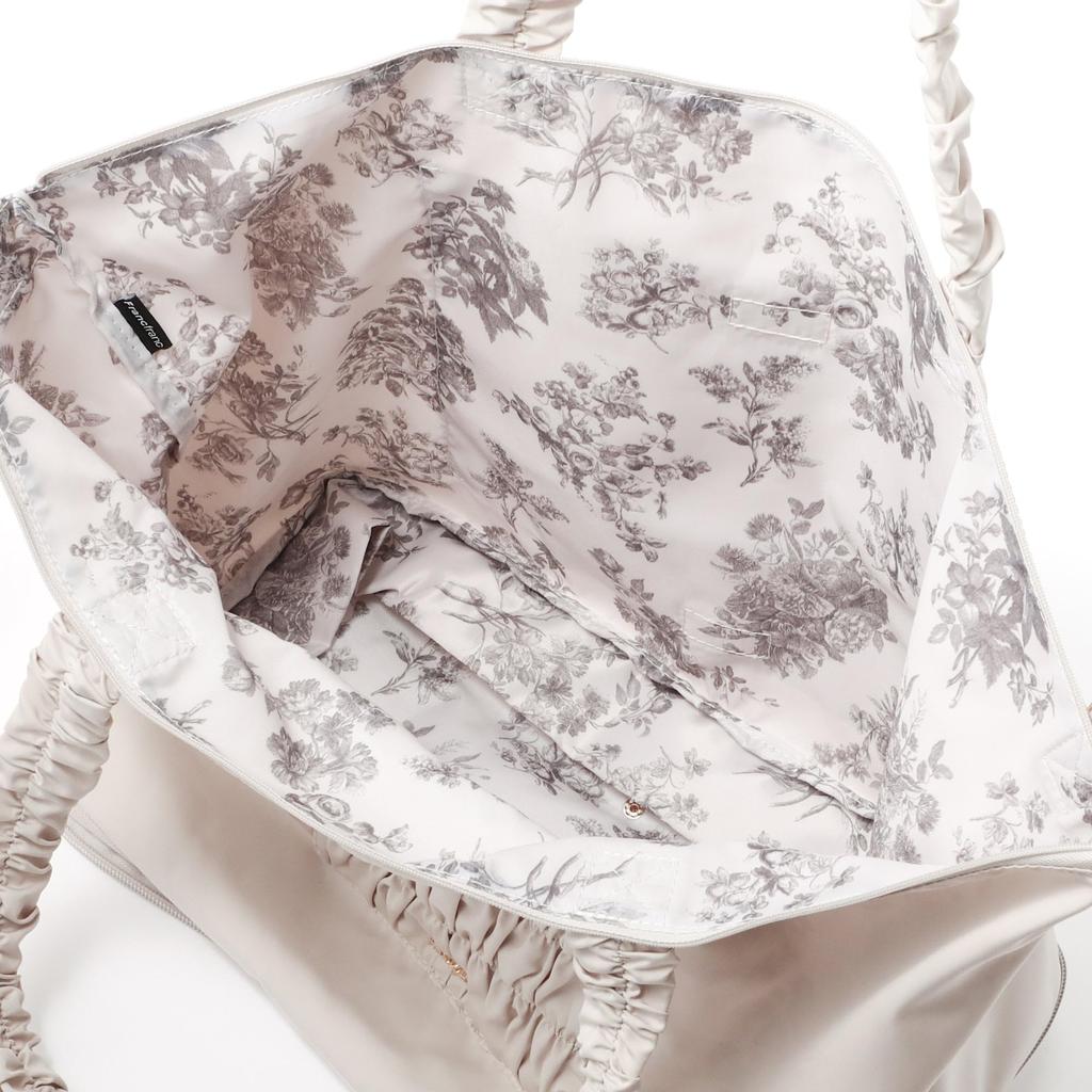 Francfranc Classic Flower 2-Way Carry-On Tote Bag, Light Pink, Water-Repellent, Expandable, Lightweight, Travel