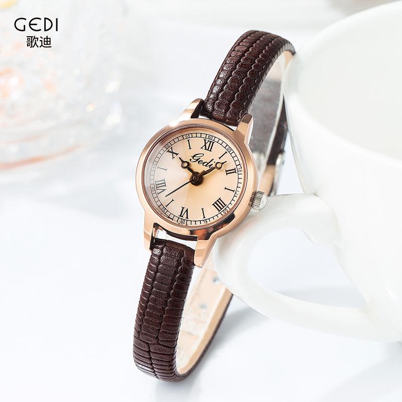 Retro Compact Student Watch Niche High-End Small Disc Belt Watch Waterproof Quartz Women'S Watch