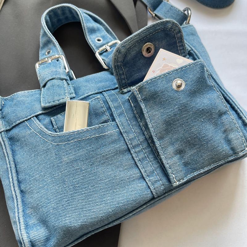 Джинсовая маленькая квадратная сумка женская на плечо кроссбоди