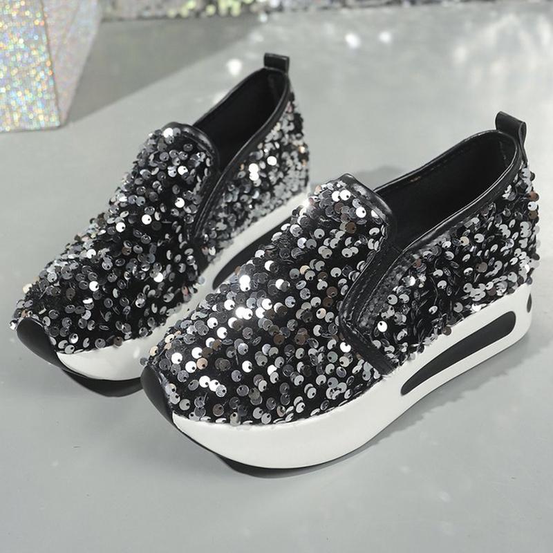 Мода Мода Черные Блестящие Туфли для Женщин Осень Зима Легкие Нескользящие Кроссовки Женские Мягкая Стелька Обувь на Платформе Женская