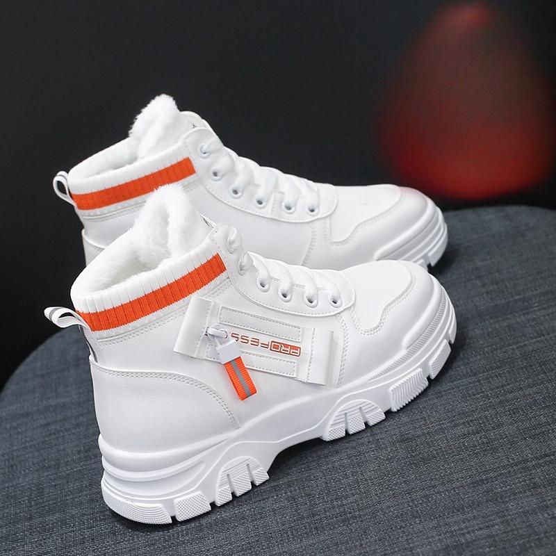 Plush Cotton Shoes for Women In Winter 2023 New High Top Boots Trendy and Versatile Student Flat Bottom Warm White Shoes