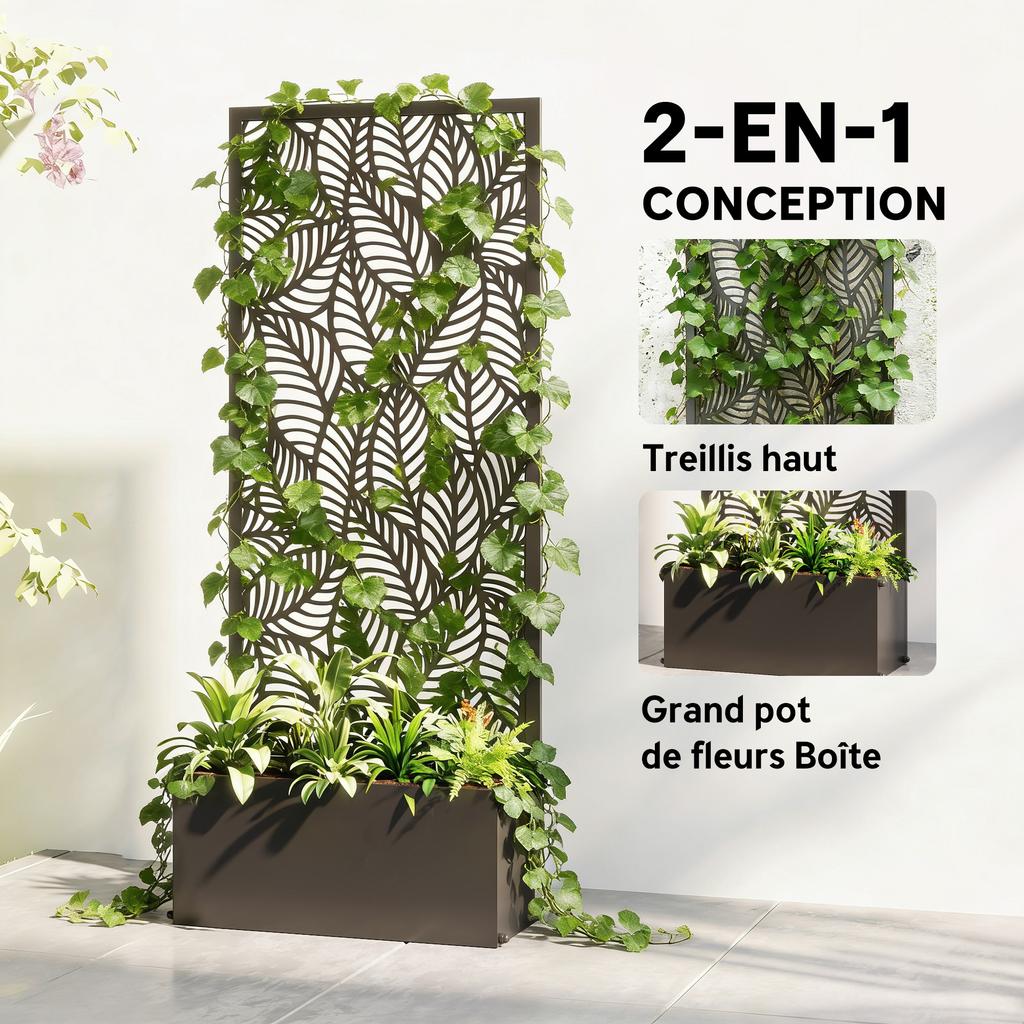 Planter with trellis, flower box, with privacy screen, for climbing plants, metal, 45 x 21.5 x 110 cm, black