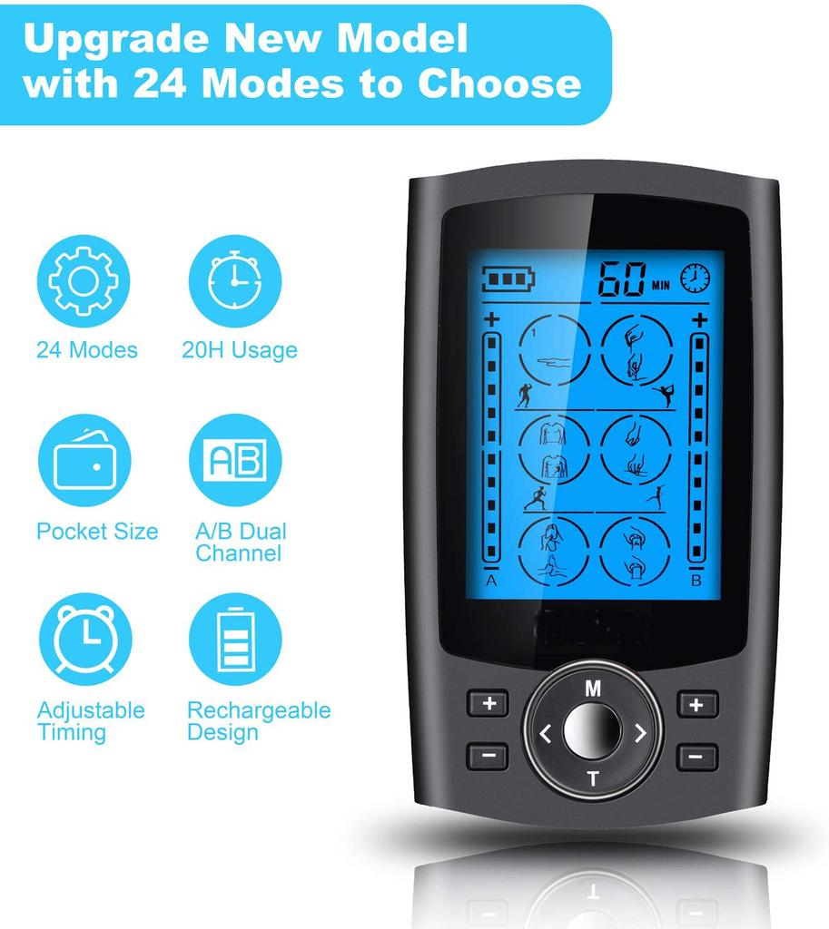 Tens Unit 24 Modes 20 Intensity Electric Stimulation Massager Muscle EMS Therapy Pain Relief Adjustable Lightweight LCD Display