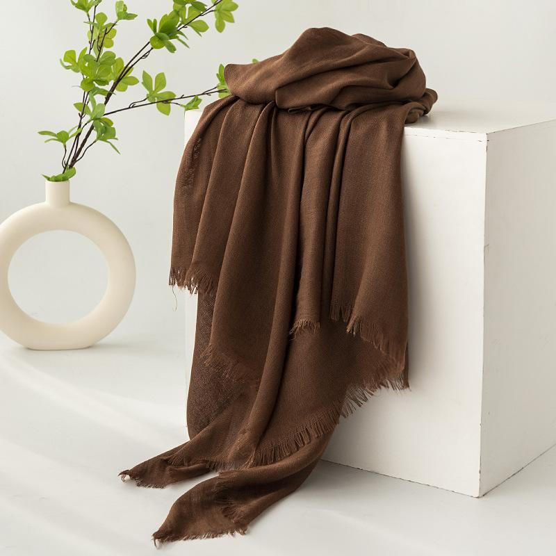 Spring and summer sunscreen scarf imitation cotton and linen solid color simple shawl women's high-end silk scarf yarn headscarf women's cross-border