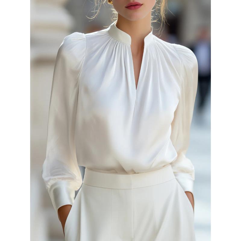GMXIA Women's Fashion Spring Autumn Long Sleeve Stand-up Collar Casual Blouses & Shirts