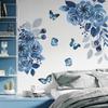 Ink Blue Roses Butterfly Wall Stickers Home Decor Living Room Bedroom Vinyl Wall Decoration Self-adhesive Wall Stickers Flowers