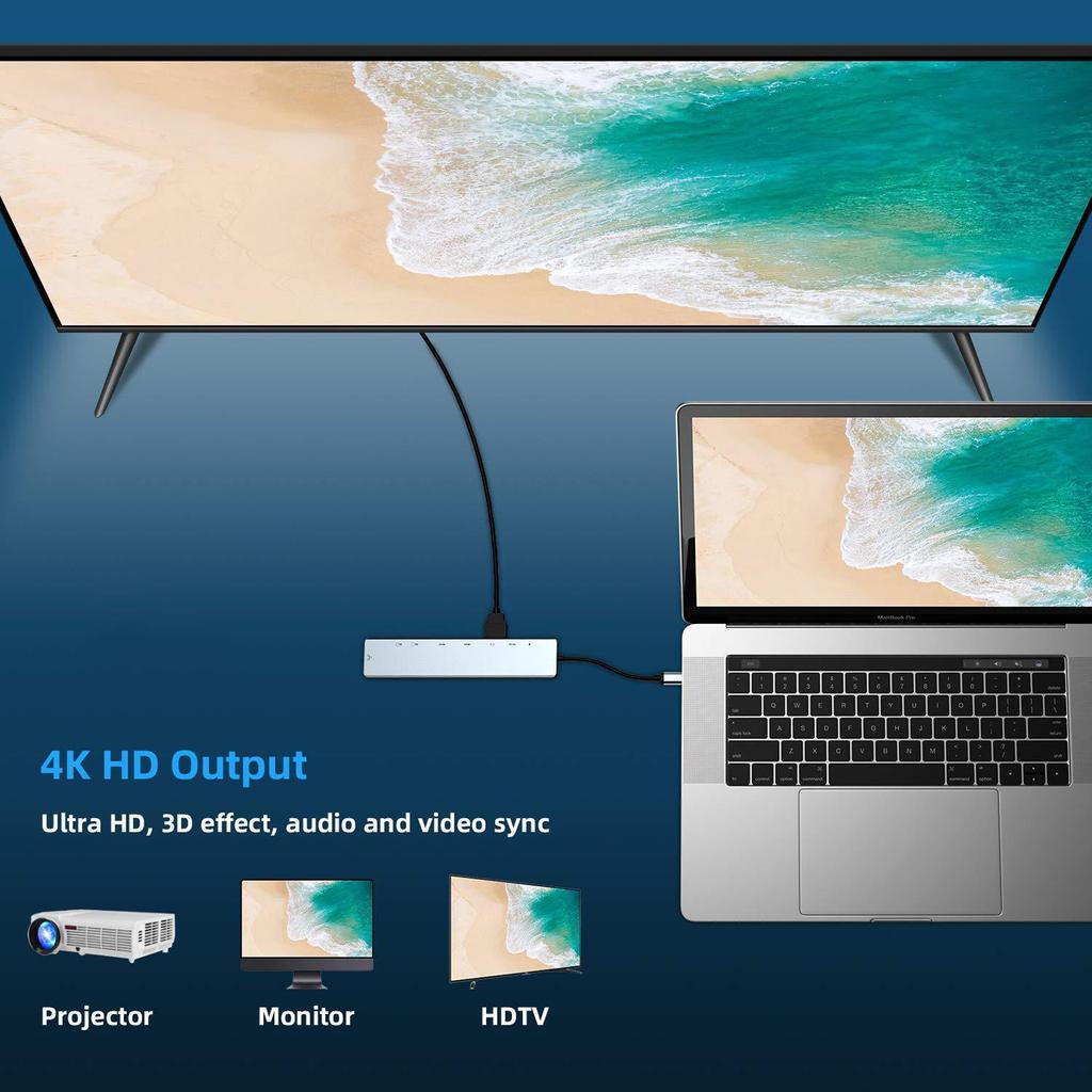 Многопортовый адаптер док-станции USB C Hub TypeC 8IN1 с Ethernet USB 3.0 PD 4K HD RJ45