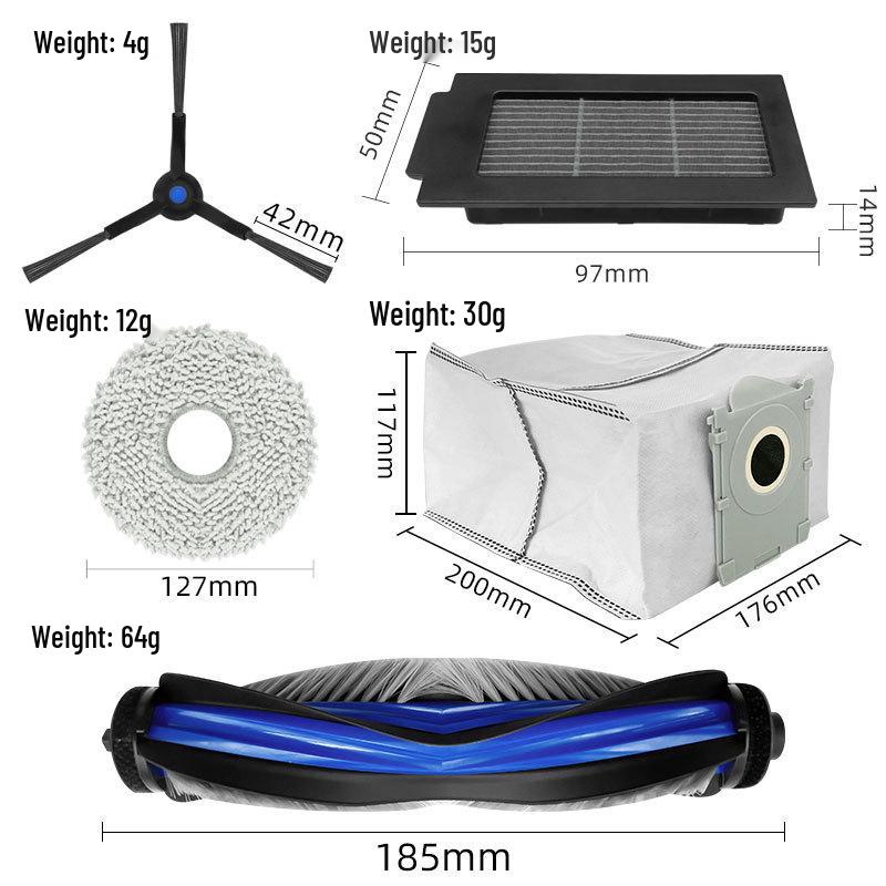 Совместимые аксессуары для Ecovacs T50pro/Omni: Мешок для пыли, Фильтровальная ткань, Боковая щетка, Валик, Крышка основной щетки