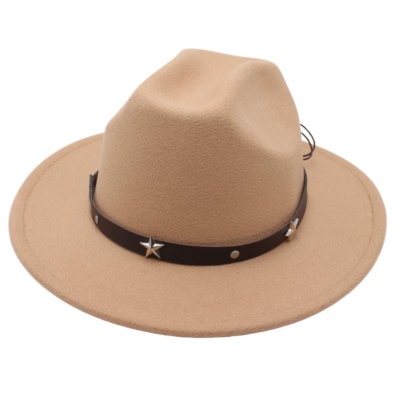 New Five-Pointed Star Top Hat, Rivet Temperament, Jazz Hat, Men'S And Women'S Felt Hats, Personalized Old-Fashioned Woolen Hats, Literary And Artistic