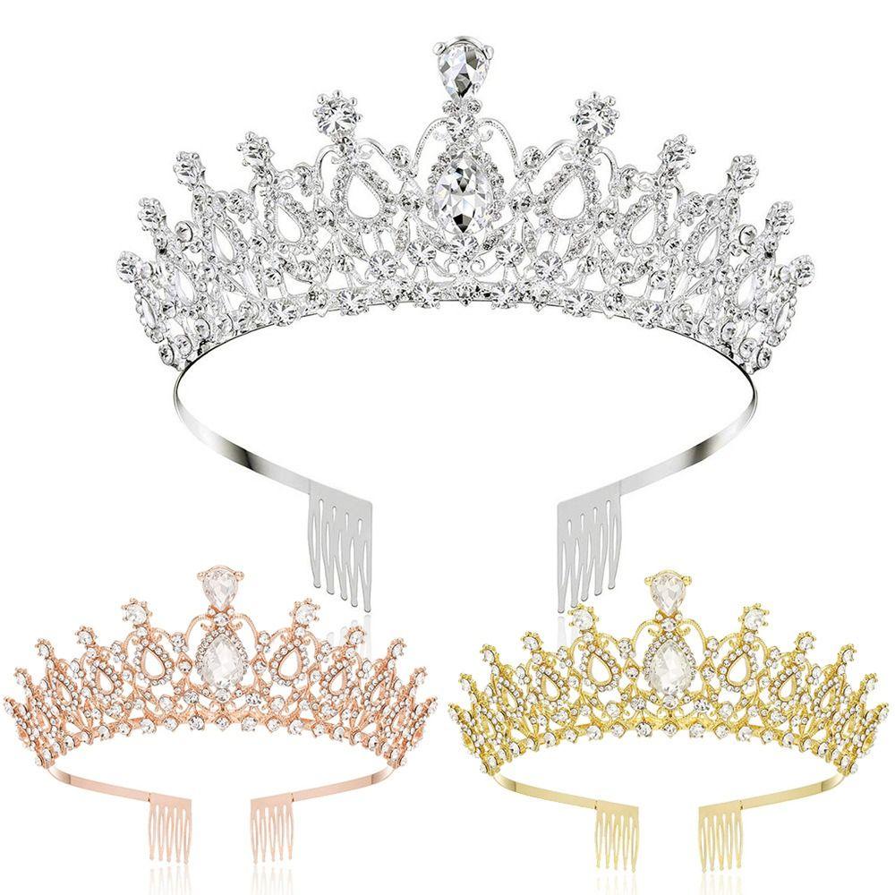 Birthday Party Silver Tiara Crown with Combs Princess Rhinestone Crown Women Girls