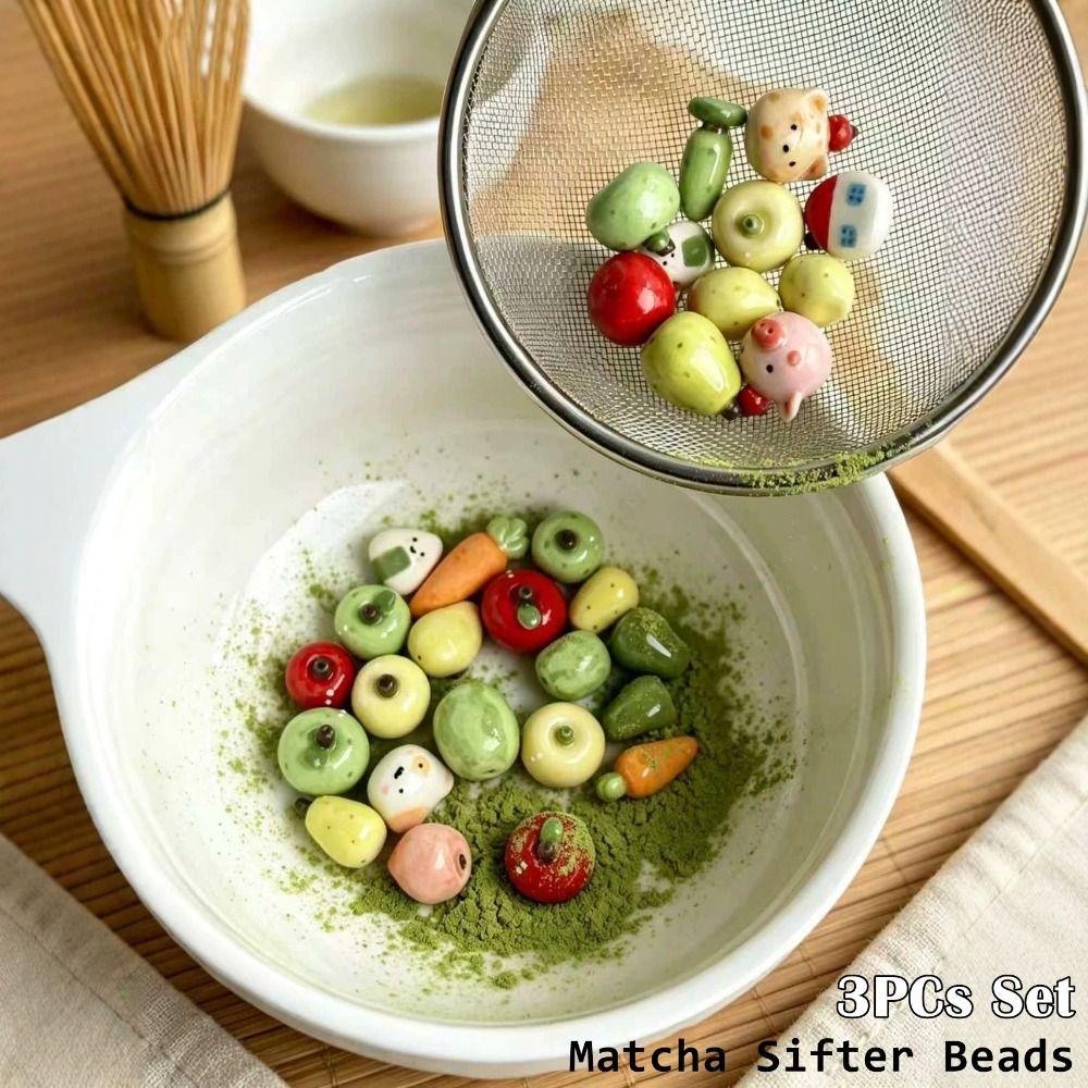 3PCs Rolling Beads Ceramic Matcha Sifter Beads Food-Safe Material Tea Sieve Tea Ceremony