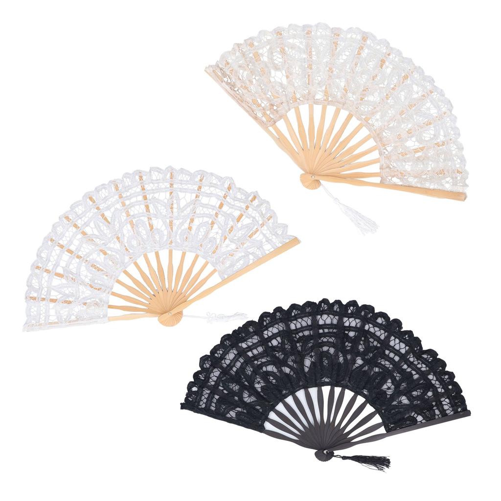 Складной веер из кружева с бамбуковыми костями в винтажном стиле, ручной веер с кисточкой для одежды в стиле деко