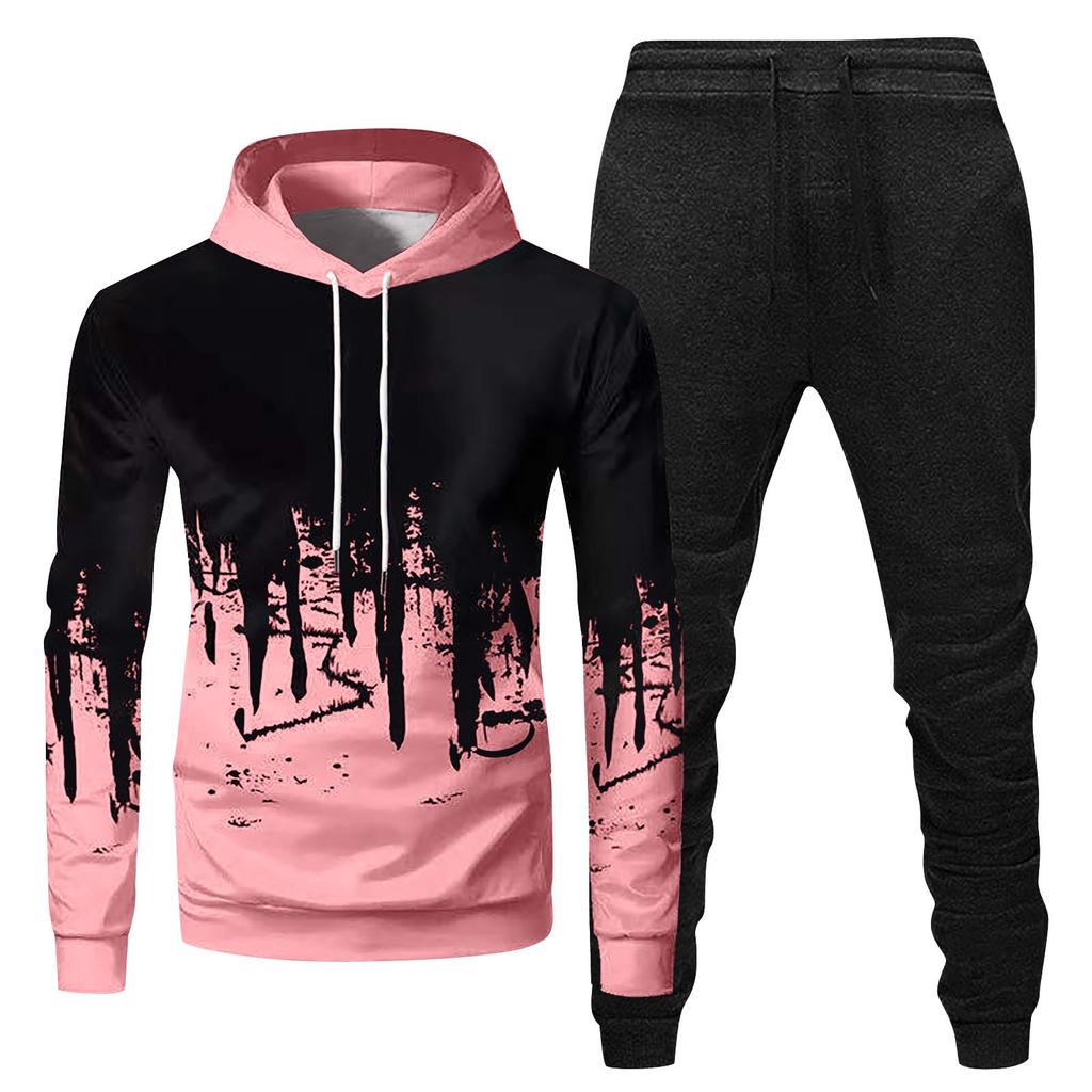 Mens Hooded Sports Tracksuit Unisex Two-Piece Running Outfits Long Sleeve Pullover Hoodies Sweatshirt+Sweatpants Set