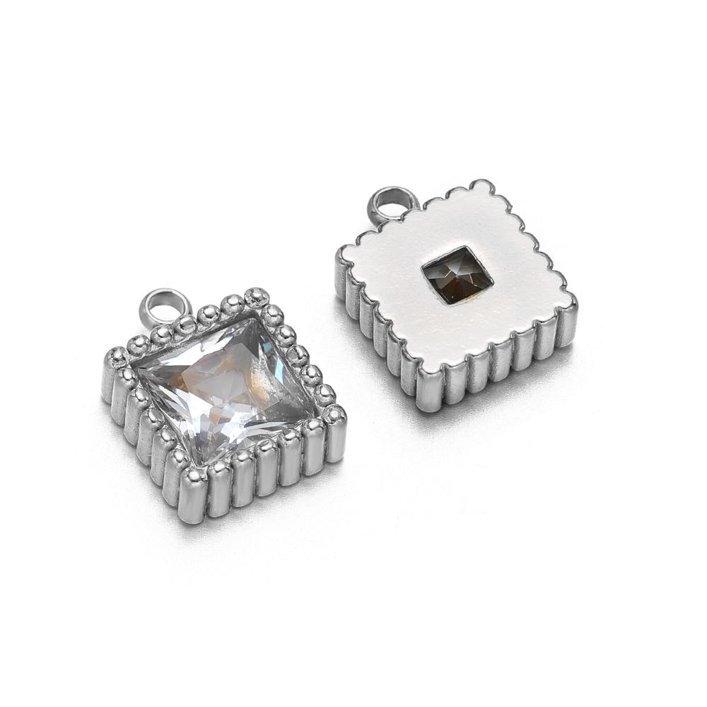 5pcs Stainless Steel Small Heart Square Zircon Drop Necklace Cross Charms for DIY Women Necklace Bracelet Jewelry Earring Making
