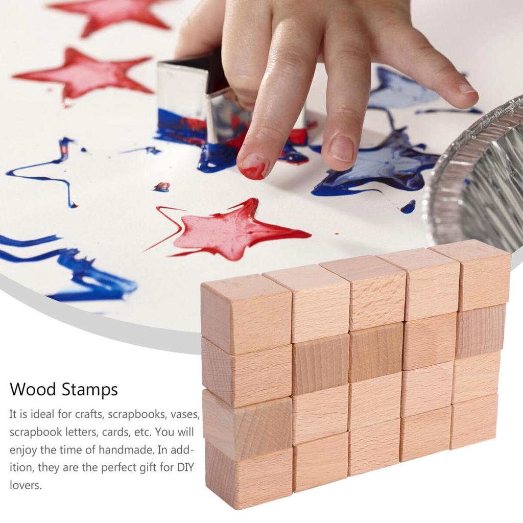 Operitacx 20-Piece Set of 1.18-Inch Square Blank Hardwood Stamping Blocks for Scrapbooking and DIY Crafts