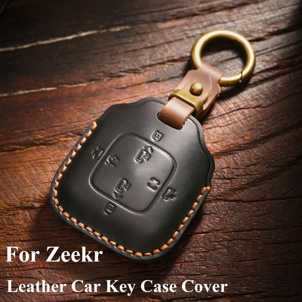 Leather Car Key Case Cover for Zeekr 001 X 7X 007 007GT 009 Car Remote Key Fob Shell Holder Keychain Accessories