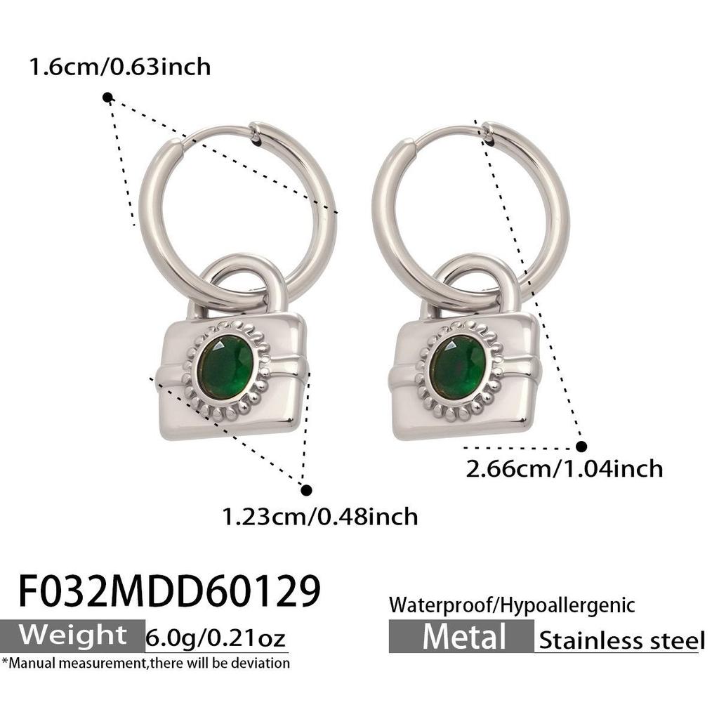 Zircon Inlaid Cross Lock Earrings - Stylish, Versatile Stainless Steel Pendant