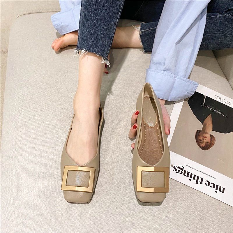 Fashion Flat Shoes Women's 2025 Spring Autumn New Square Toe Korean Style Shallow Mouth Scoop Shoes Women Super Big Size 42 43 44