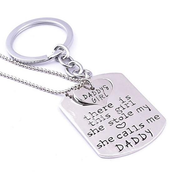 Daddy and Girl Love Heart Letters Pendant Necklace Keyring Set Key Chain Jewelry