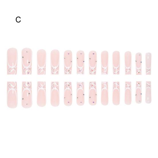 24 шт., кусочки дизайна ногтей, хрустальные цветы, удлиненные, с полным покрытием, простое управление, быстрый маникюр, французский квадратный накладные ногти