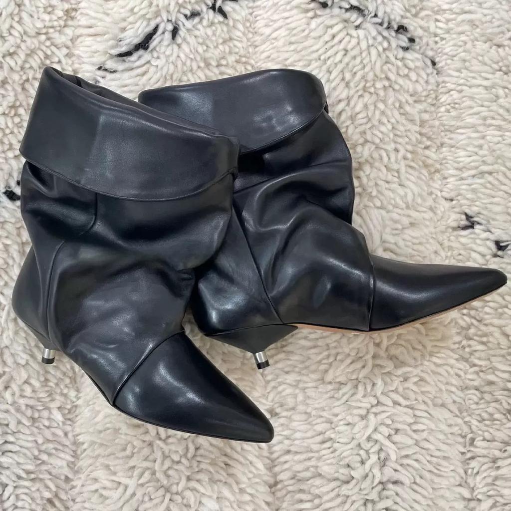 Sheepskin Version~ Pointed Cat Heel Fold Pile Boots Women's Autumn and Winter New Fashion Casual Western Boots Versatile Short Boots