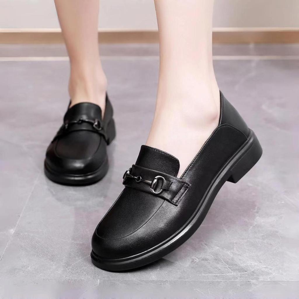Casual Shoes Round Head Small Leather Shoes Women's Black First Layer Cowhide Basic Foot Loafers One Dropshipping